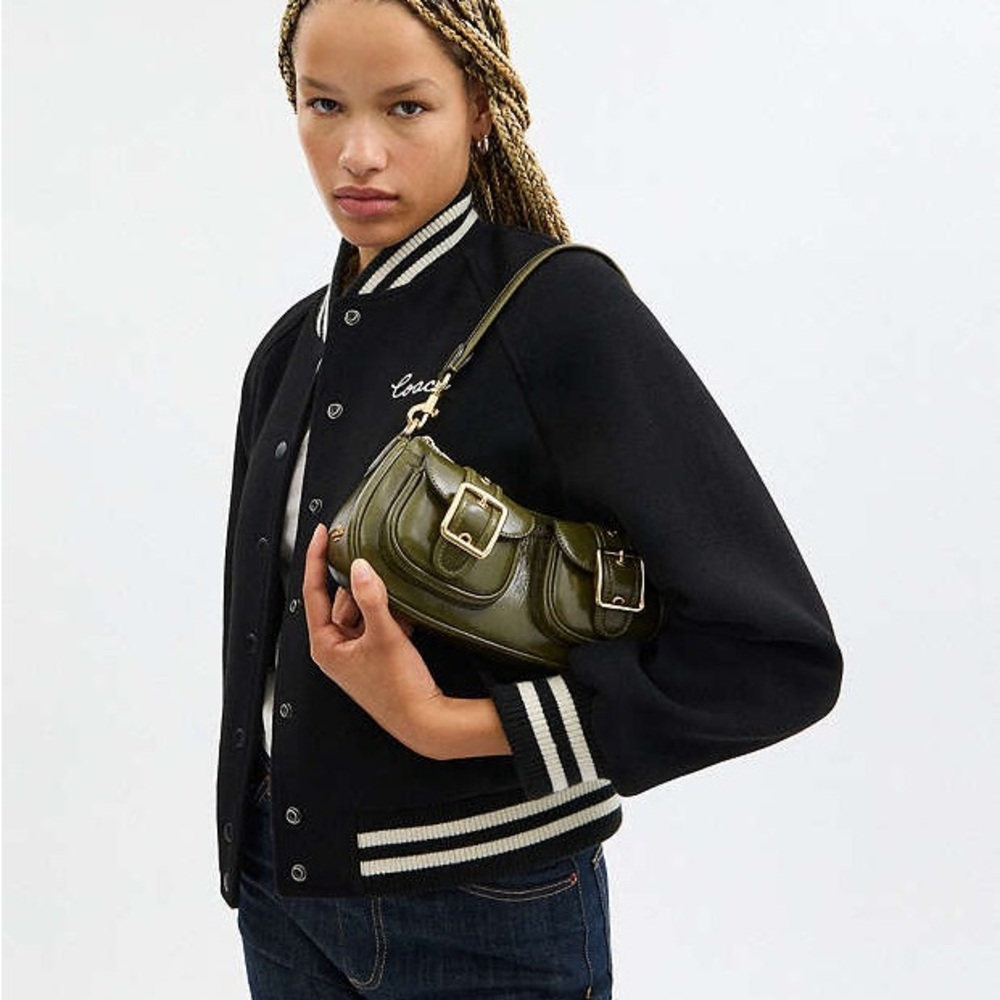 NWT Coach Ashton Bag in Olive Green Shiny Crinkle Leather - Picture 2 of 10